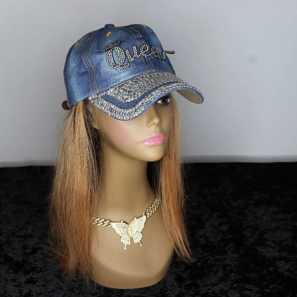 Denim “Queen” Rhinestone Hat – Rule in Rhinestones 👑 - Picture 2 of 3